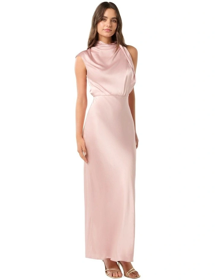 Sienna High Neck Satin Maxi Dress in Soft Blush image 3