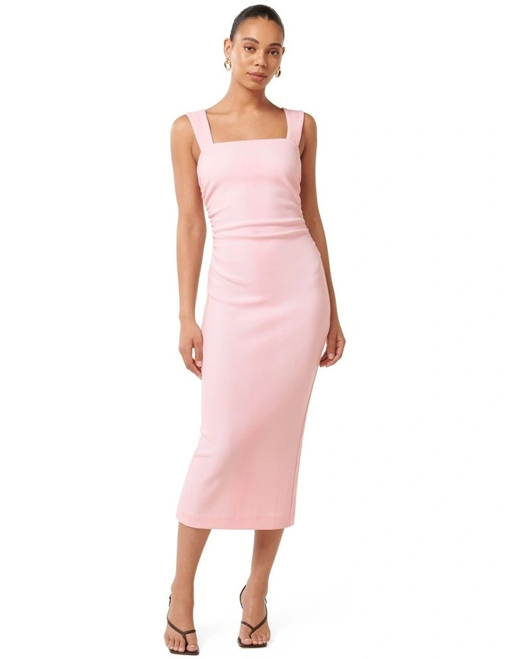 Reina Ruched Bodycon Midi Dress in Formica Pink image 1