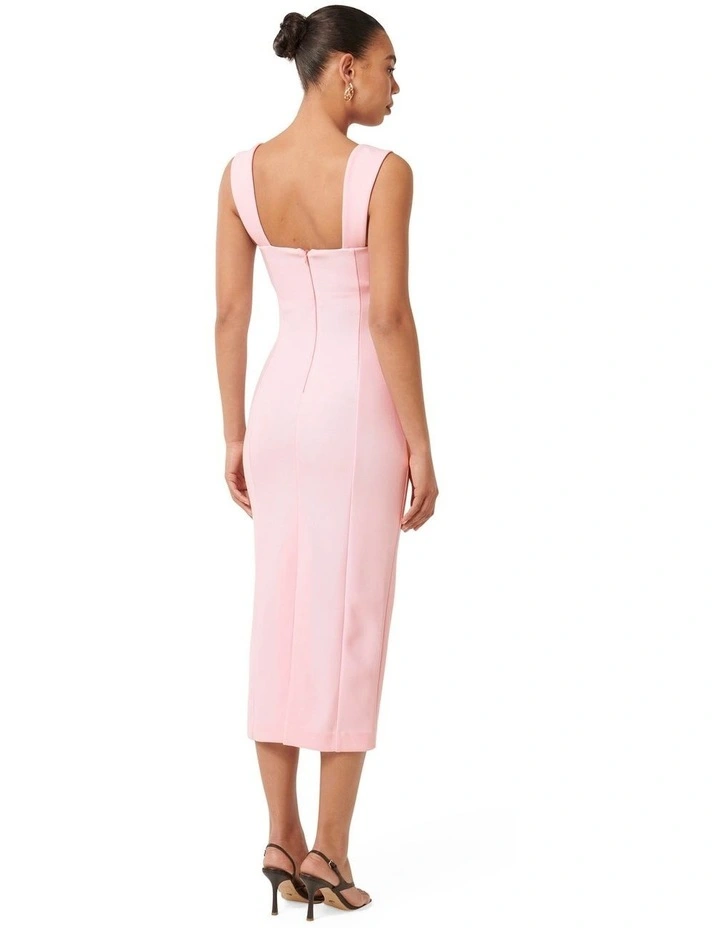 Reina Ruched Bodycon Midi Dress in Formica Pink image 2