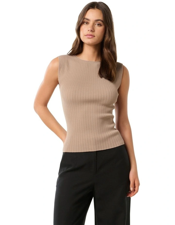 Lottie Crew Neck Knit Tank Top in Brown image 1