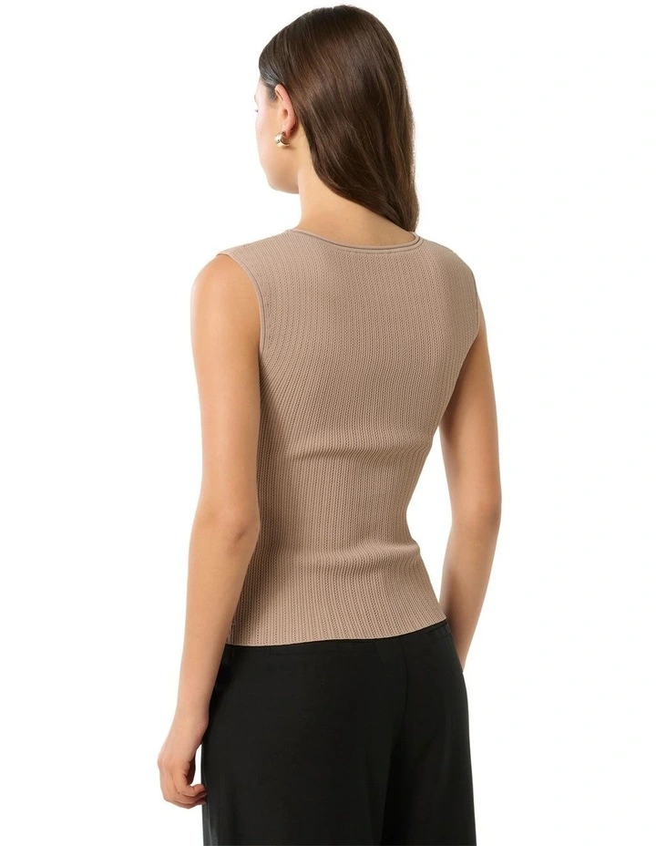 Lottie Crew Neck Knit Tank Top in Brown image 2