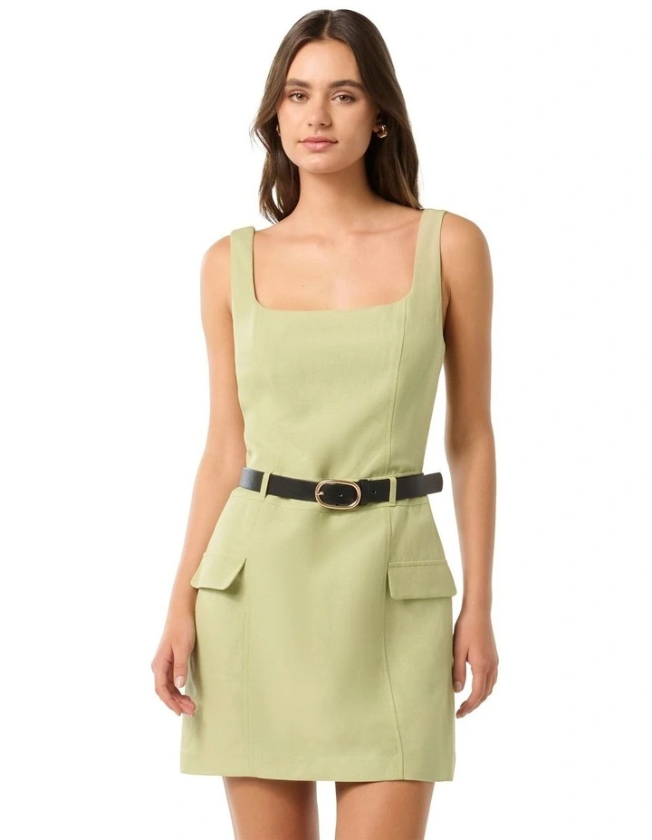 Charlie Belted Linen Mini Dress in Pistachio image 1