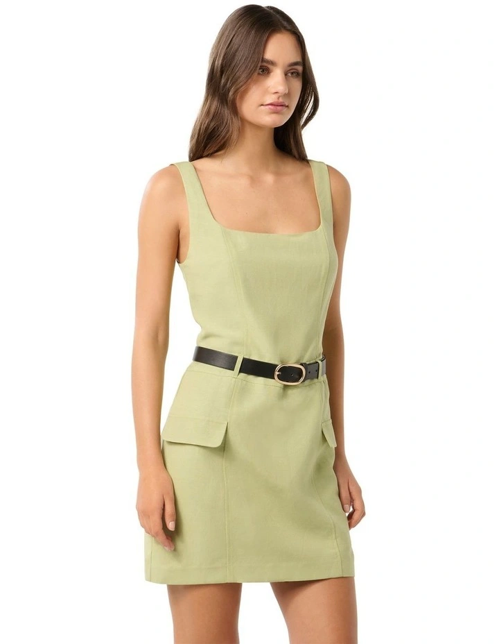 Charlie Belted Linen Mini Dress in Pistachio image 3