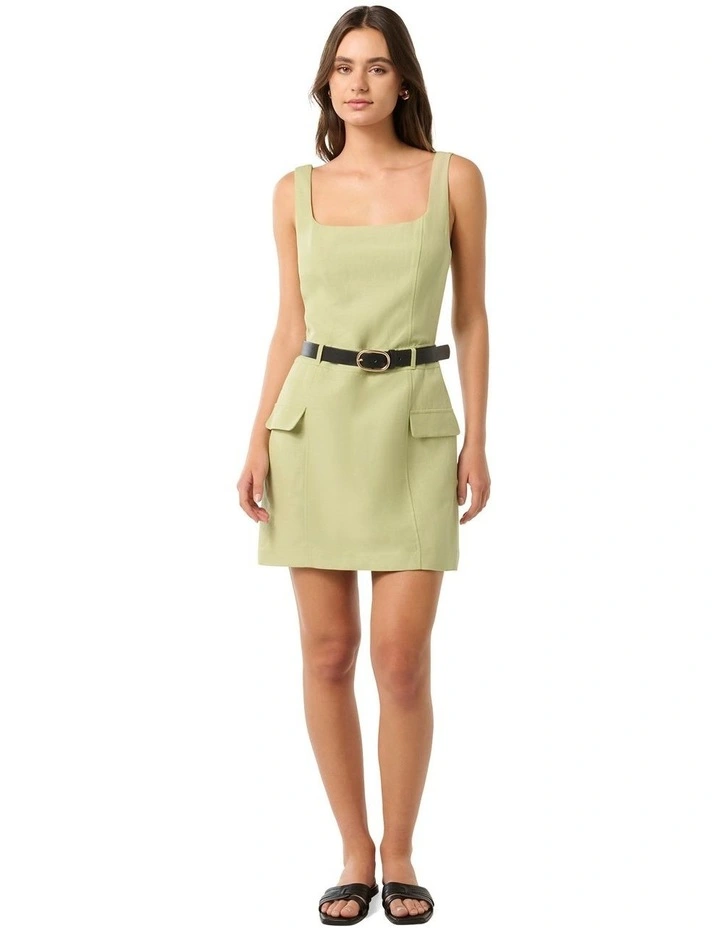 Charlie Belted Linen Mini Dress in Pistachio image 5