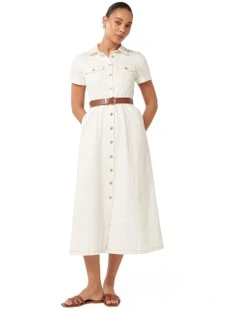 Lana Short Sleeves Midi Dress in White