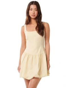 Heidi Bubble Hem Mini Dress in Lemon Drop