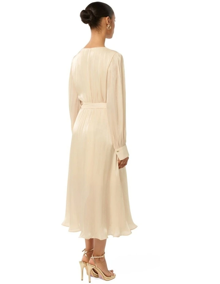 Mabel Metallic Wrap Midi Dress in Gold image 2