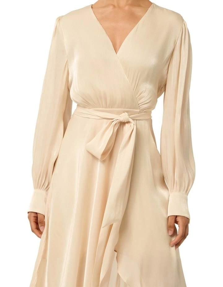 Mabel Metallic Wrap Midi Dress in Gold image 4