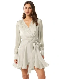 Myra Metallic Wrap Mini Dress in Grey