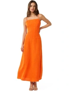 Flora Drop Waist Maxi Dress in Orange
