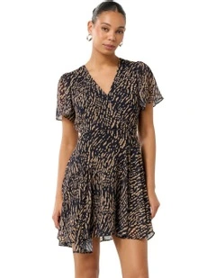 Kora Flutter Sleeves Mini Dress in Multi