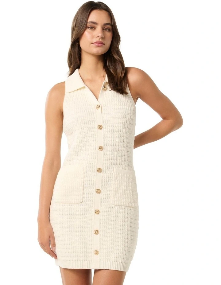 Beck Textured Knit Mini Dress in White image 1