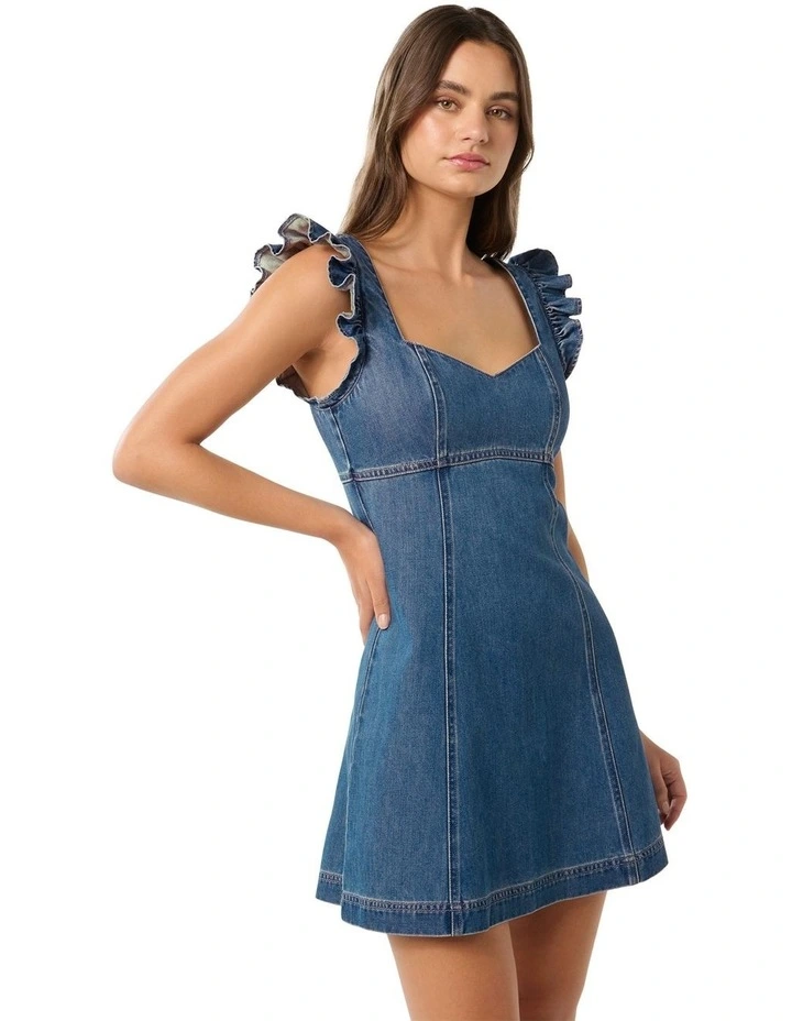 Rose Denim Dress in Blue image 3