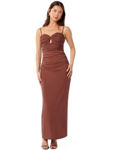 Alina Gathered Cut Out Gown in Brown