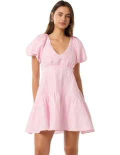 Melody Puff Sleeves Mini Dress in Pink