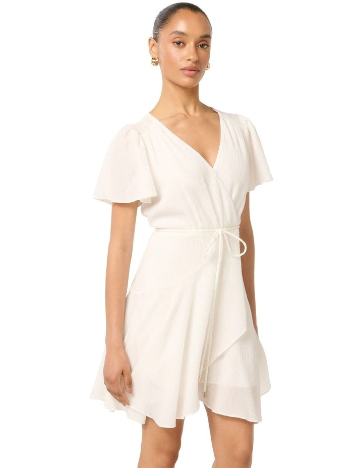 Chrissie Fluttered Sleeves Mini Dress in Ivory image 3