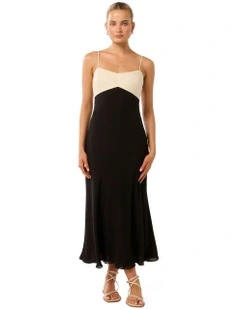 Lucia Colour Block Strappy Midi Dress in Black