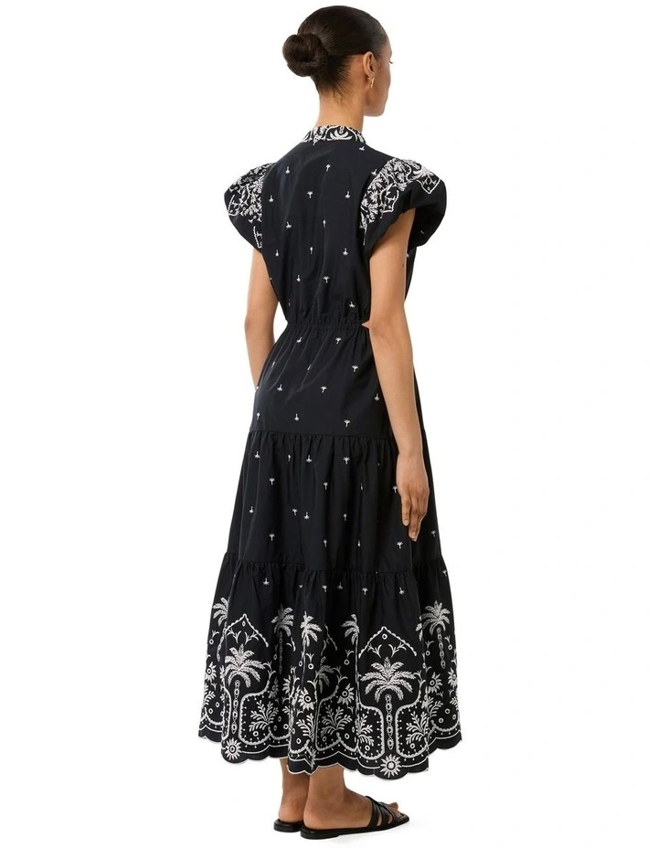 Lilo Tiered Embroidery Midi Dress in Black image 2