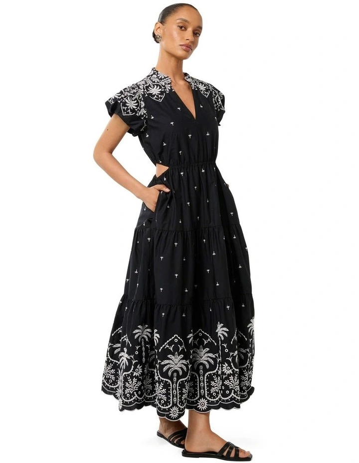 Lilo Tiered Embroidery Midi Dress in Black image 3