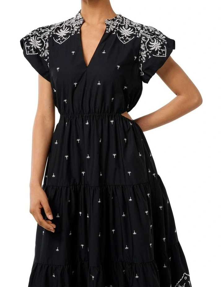 Lilo Tiered Embroidery Midi Dress in Black image 4