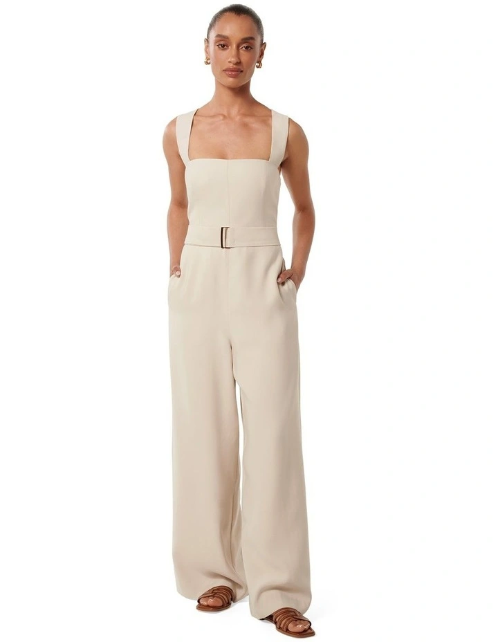 Estella Belted Jumpsuit in White image 1