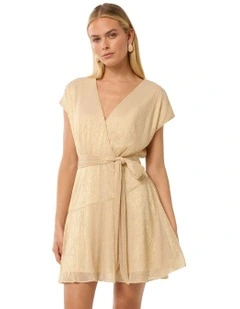 Josephine Plisse Mini Dress in Gold