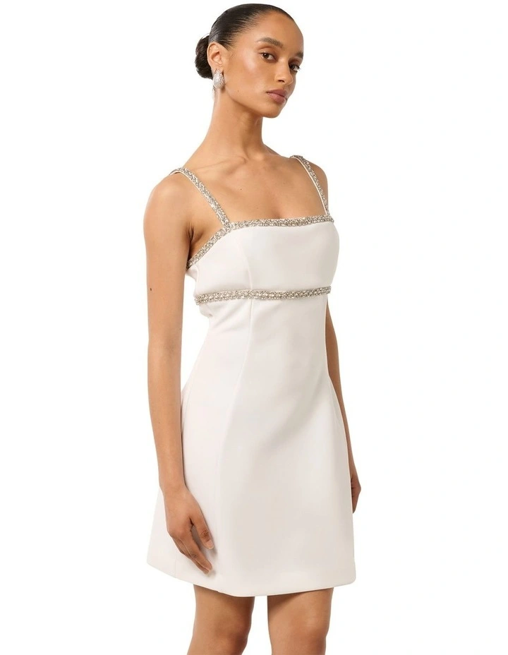 Tiana Embellished Mini Dress in White image 3