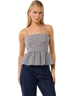 Tayah Tie Back Peplum Top in Black/White