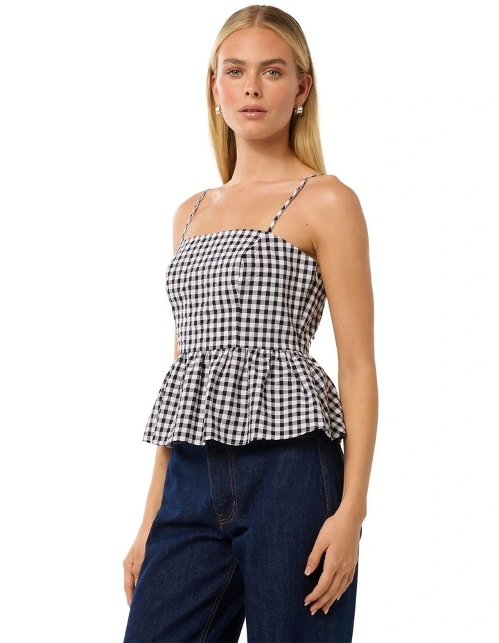Tayah Tie Back Peplum Top in Black/White image 3