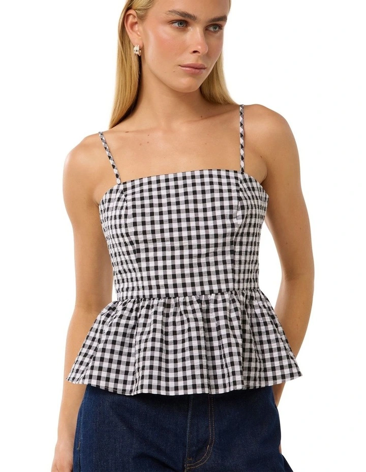Tayah Tie Back Peplum Top in Black/White image 4