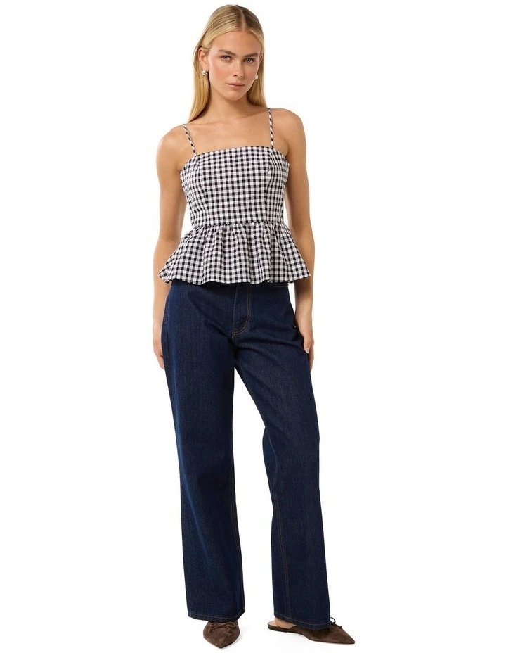 Tayah Tie Back Peplum Top in Black/White image 5