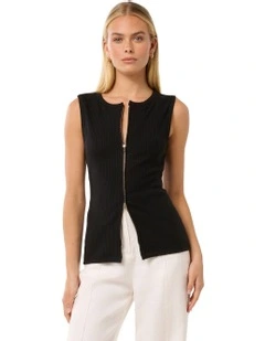 Violet Zip Front Rib Top in Black