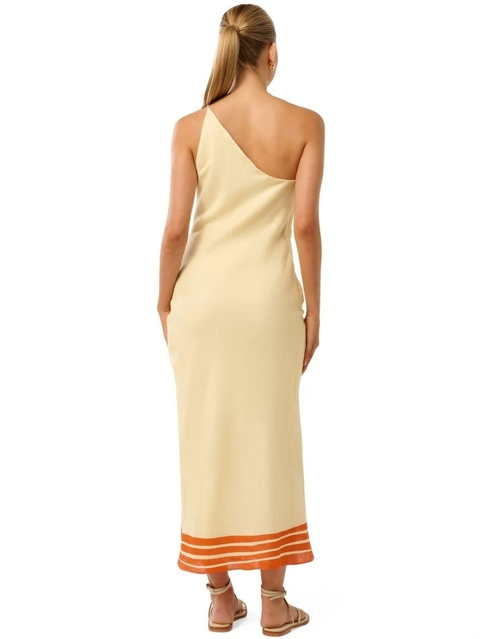 Carmen One Shoulder Linen Midi Dress in Multi image 2