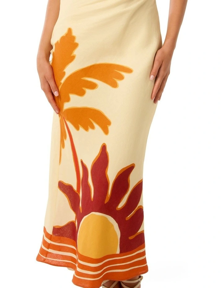 Carmen One Shoulder Linen Midi Dress in Multi image 4