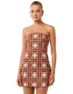 Maggie Linen Strapless Mini Dress in Brown