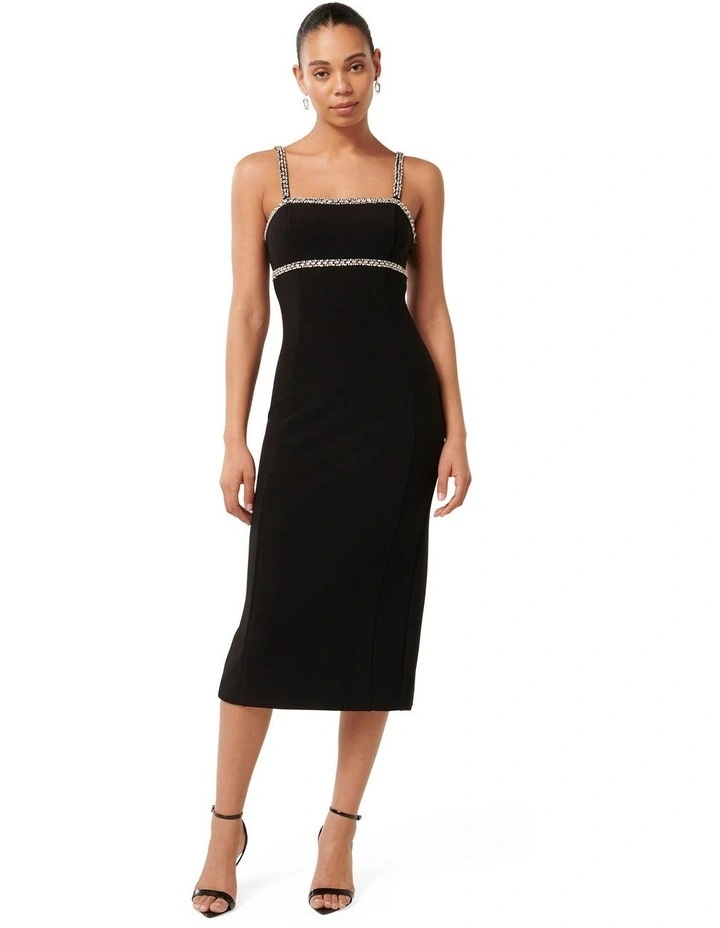 Tiana Embellished Bodycon Midi Dress in Black image 1