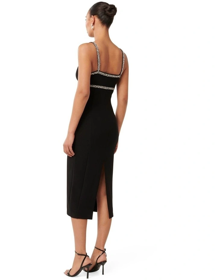 Tiana Embellished Bodycon Midi Dress in Black image 2