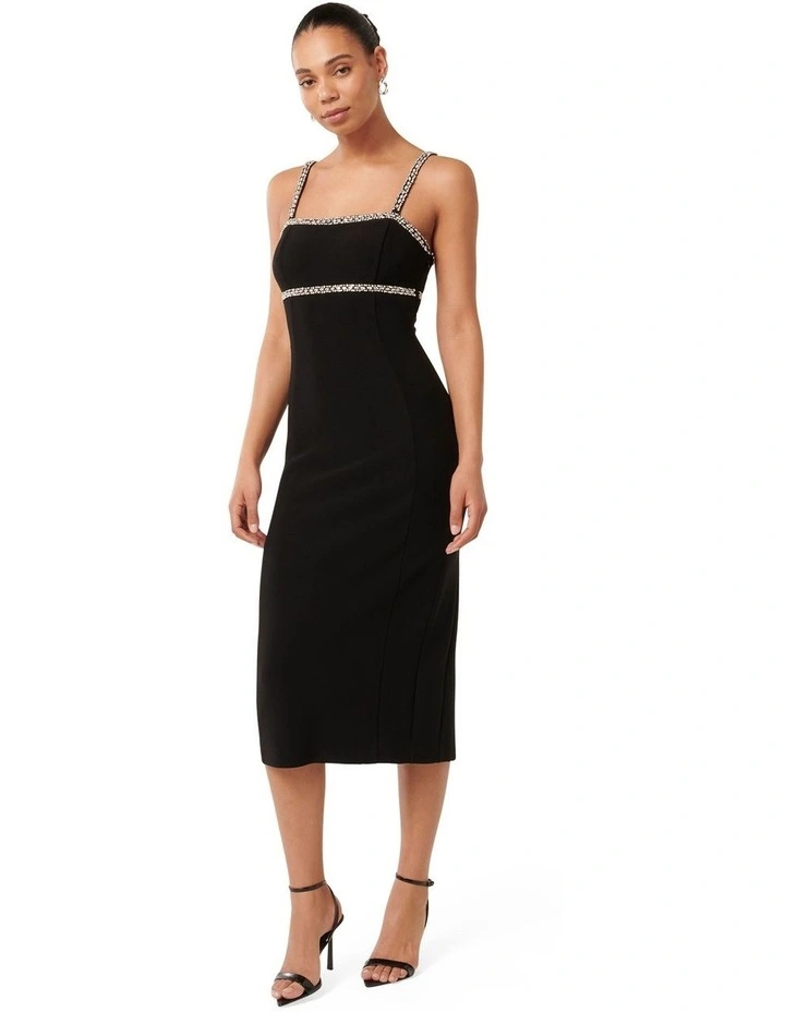 Tiana Embellished Bodycon Midi Dress in Black image 3