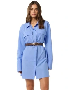 Rayne Front Pocket Cotton Shirt Dress in Hydrangea