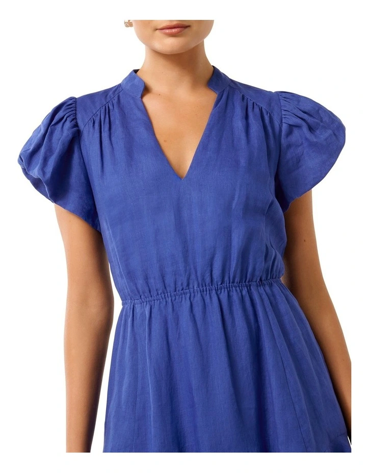 Isabella Puff Sleeves Linen Mini Dress in Blue image 4