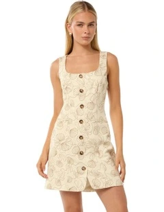 Caprice Embroidered Linen Mini Dress in Cream