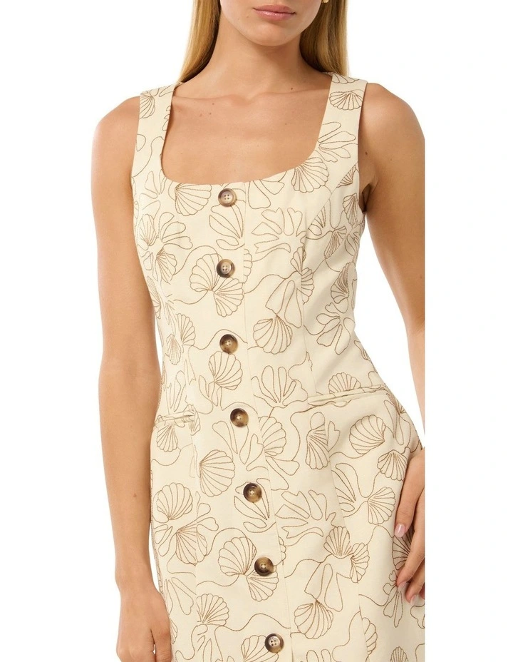 Caprice Embroidered Linen Mini Dress in Cream image 4