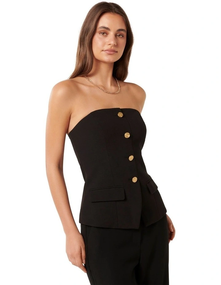 Kendra Button Front Bustier Top in Black image 3