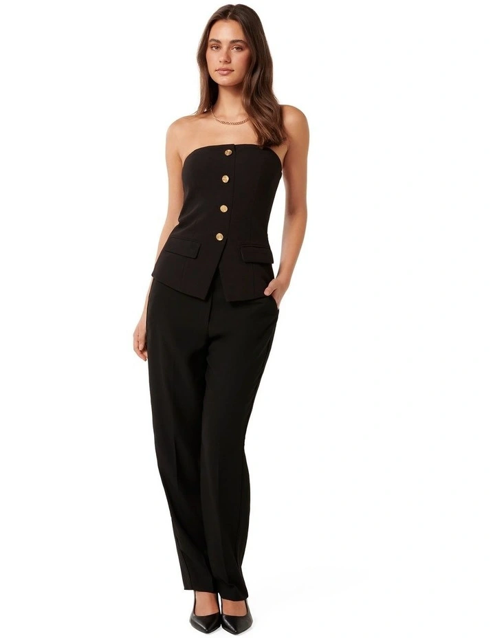 Kendra Button Front Bustier Top in Black image 5