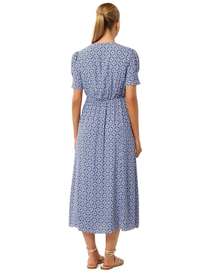 Saffron Printed Midi Sun Dress in Blue image 2