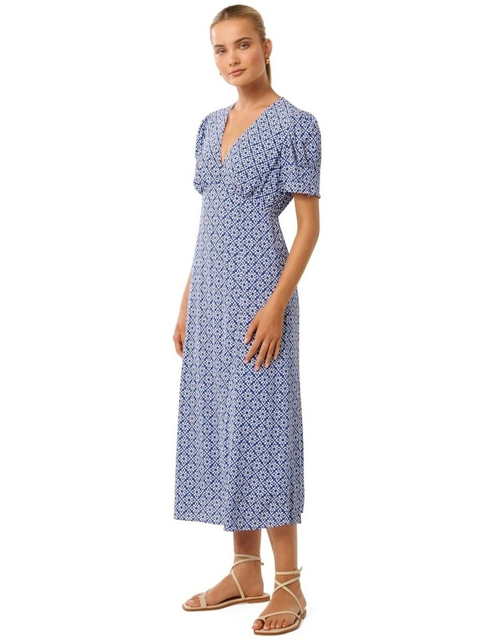Saffron Printed Midi Sun Dress in Blue image 3