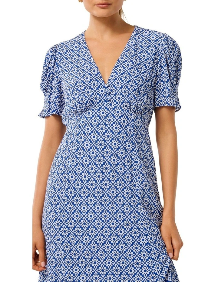 Saffron Printed Midi Sun Dress in Blue image 4