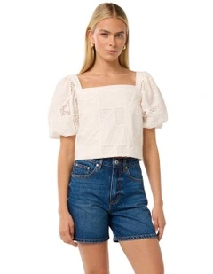 Katya Embroidered Top in Porcelain