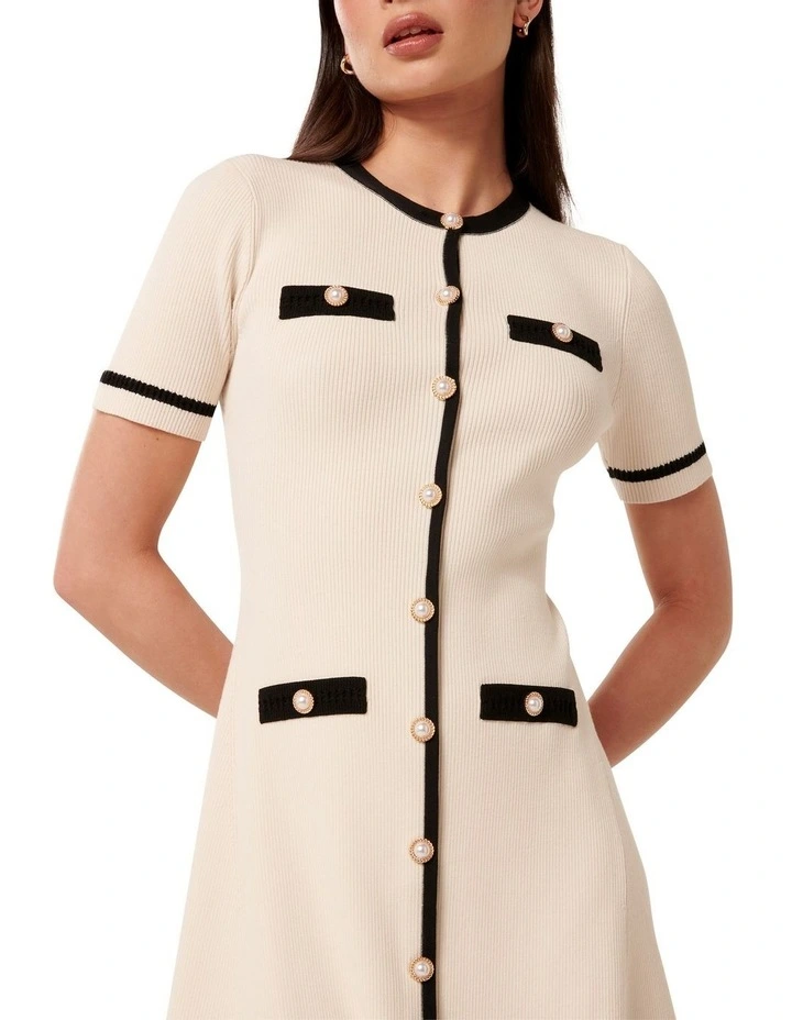 Kerry Contrast Knit Mini Dress in Cream image 4
