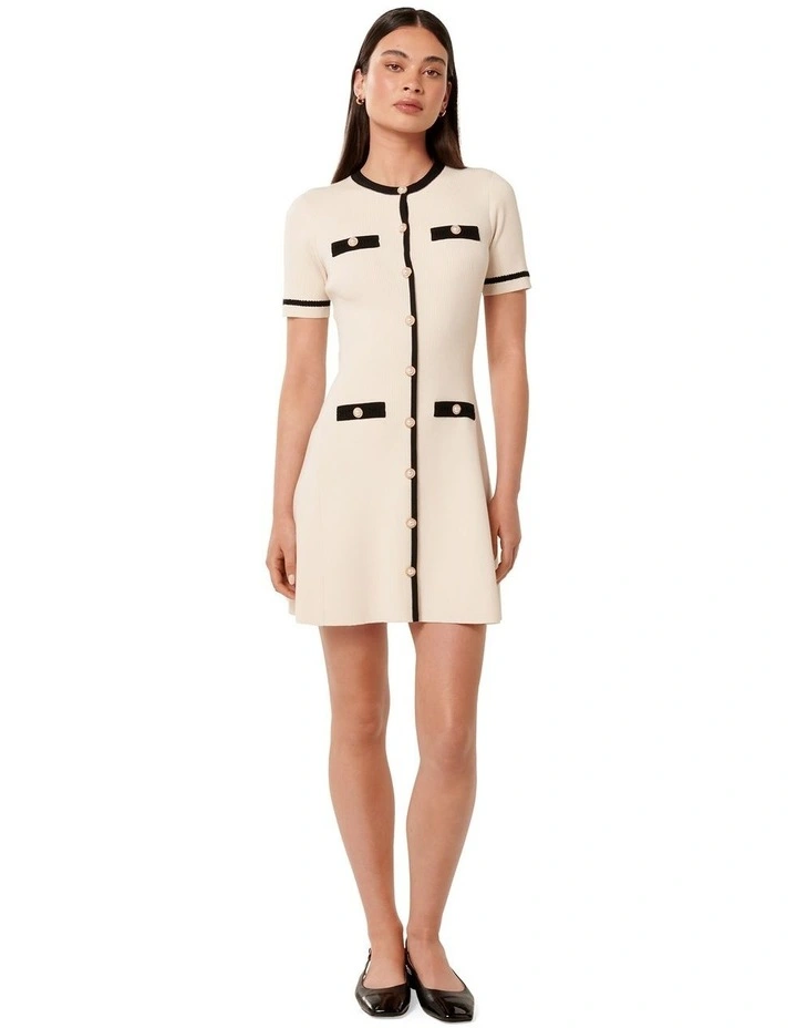 Kerry Contrast Knit Mini Dress in Cream image 5